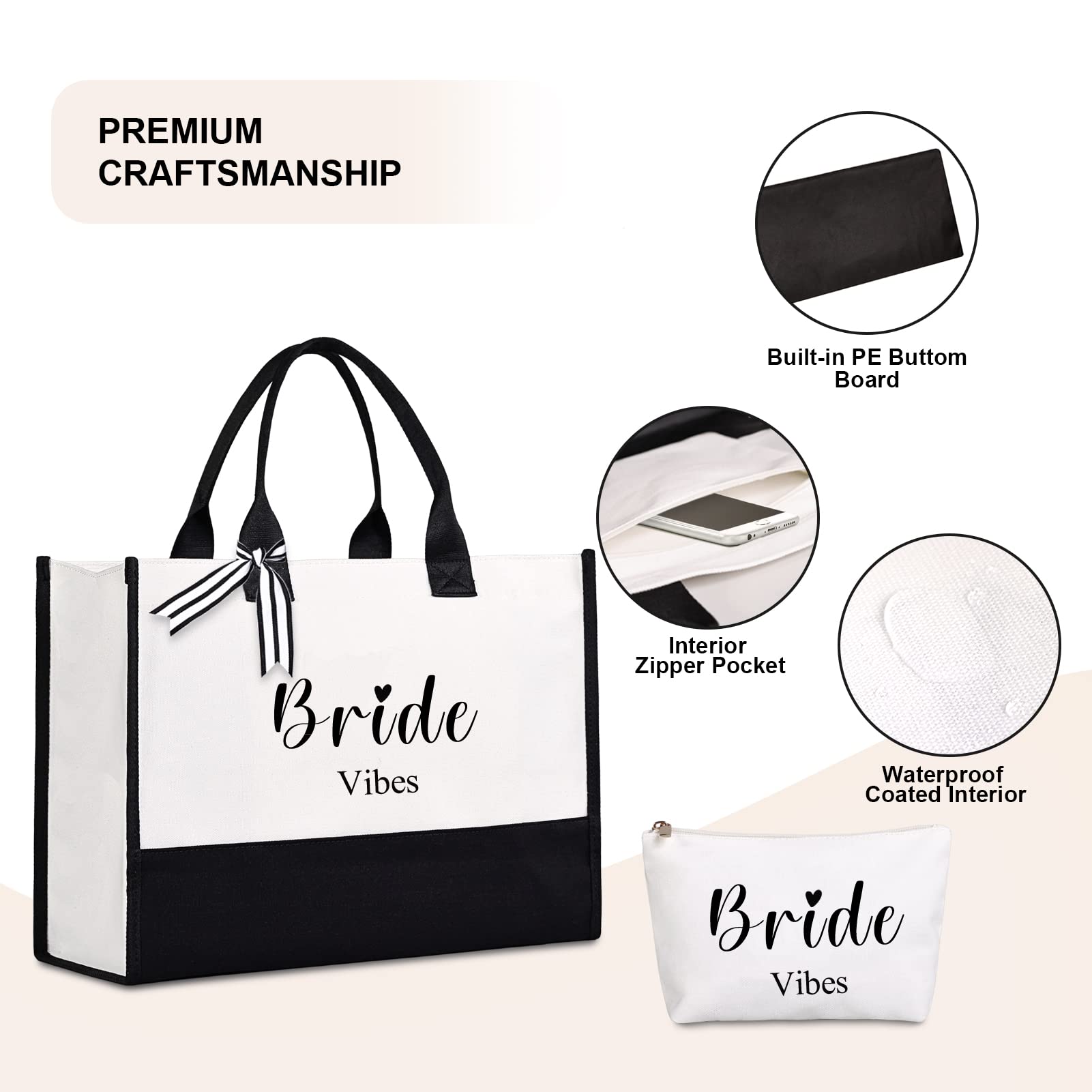 Lamyba Bride Vibes Tote bag, Bride Gifts for Wedding Bridal Shower Bachelorette Party Engagement Honeymoon,Bridal Accessories Newlyweds Present
