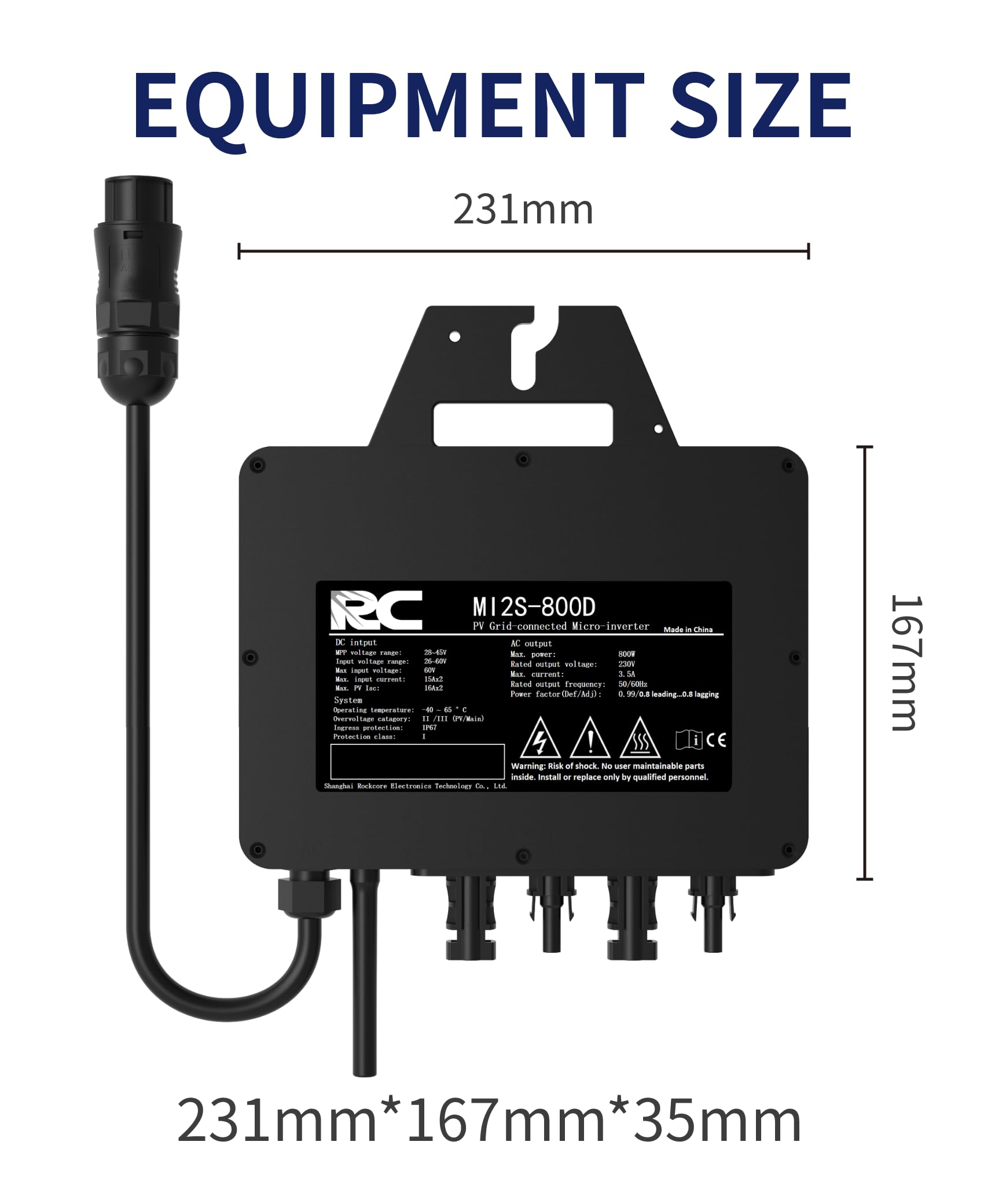 RC Mikro-Wechselrichter 800 W, 26-60V DC Eingang, Solar-Wechselrichter MPPT Mikro-Netzeinspeise-Konverter mit WiFi-Überwachung für Mobiltelefone, Schwarz,0% VAT