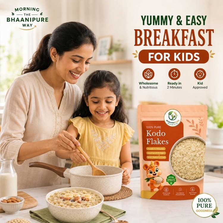 Image of Kodo Millet Flakes 250g | Gluten Free Kodo Poha Cereal | High Fiber Vegan Breakfast | Nutritious Millet Flakes