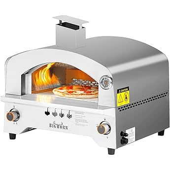 ABORON Pizza Oven Outdoor,13" Multi-Fuel Rotatable Pizza Ovens,Portable Wood Fired and Gas Pizza Oven,Stainless Steel 3-Layer Oven,Pizza Maker with Built-in Thermometer,Pizza Cutter & Carry Bag