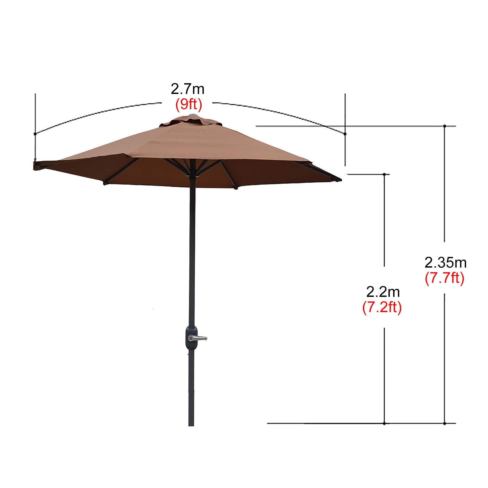 Parasol Ogrodowy Duży Parasol Ogrodowy O Długości 9 Stóp, Uchylny Parasol Stołowy Z Korbą, Poliester Uv50+ Przy Basenie/Podwórzu, Ośmiokątny Baldachim