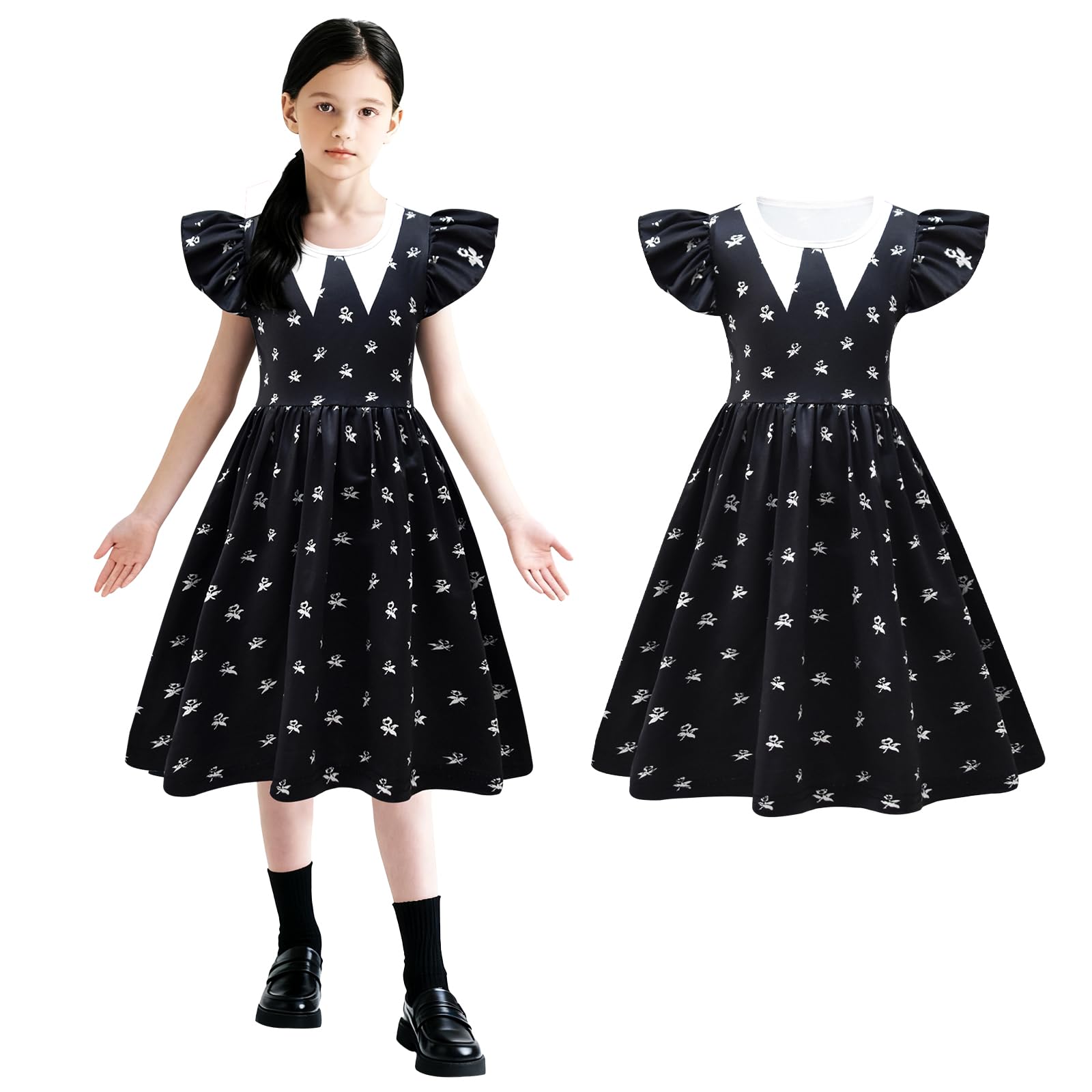 JoyinTcos Wed Costume for Girls, Addm Family Dress Black Tulle Cosplay Outfit Gothic Halloween Carnival Cosplay Party