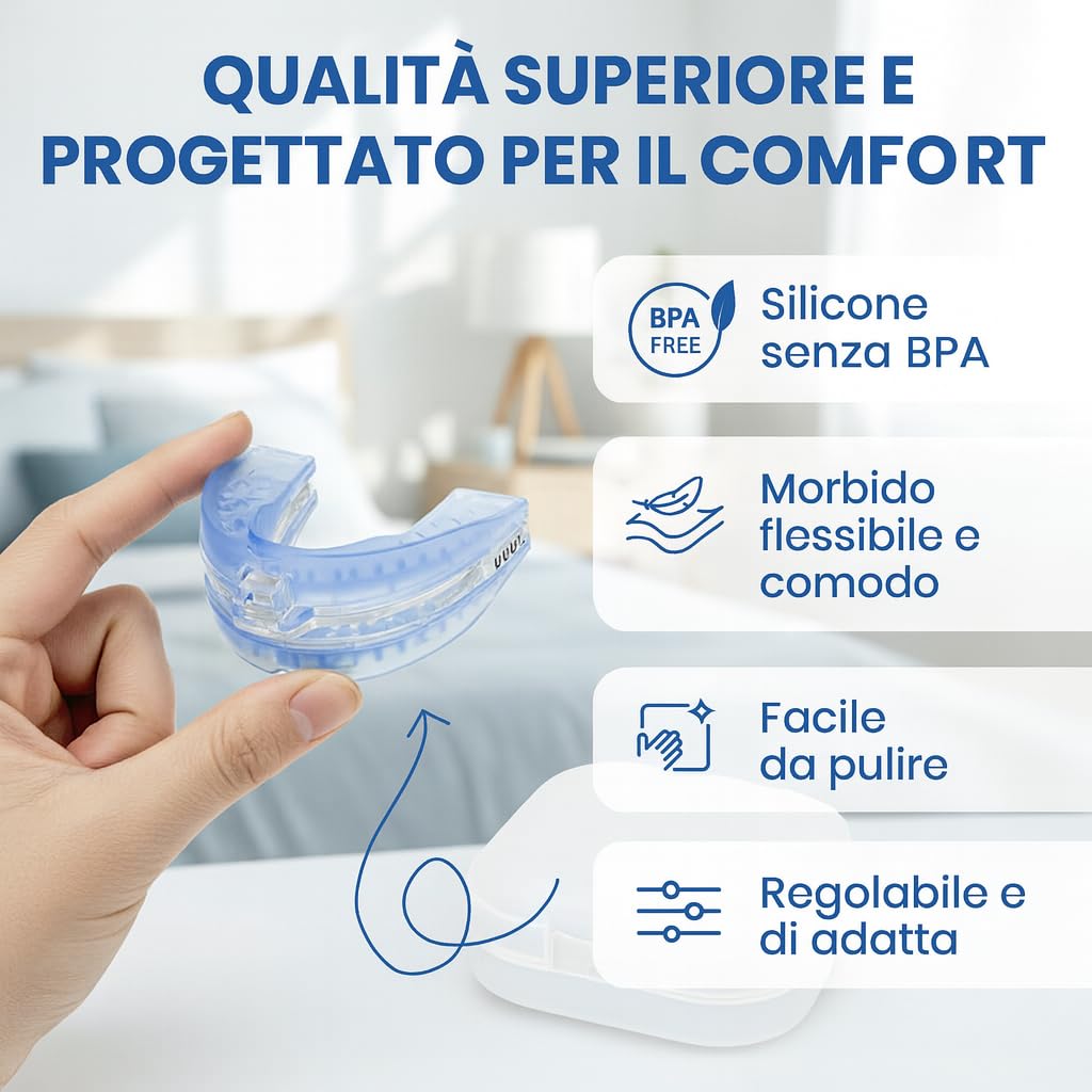 BAYON Bite Antirussamento Regolabile – Dispositivo Anti Russamento Notturno, Bite Dentale per Bruxismo e Digrignamento, Avanzamento Mandibolare per Respirazione Migliore e Sonno Profondo