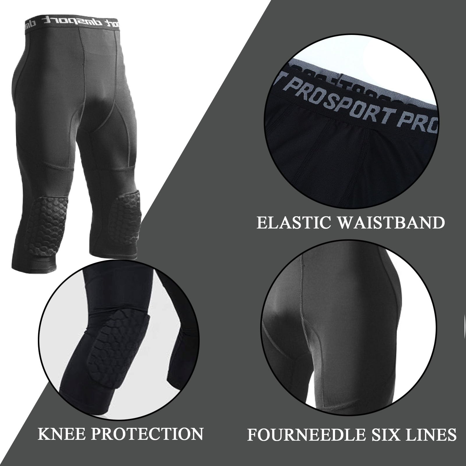 Spodnie do koszykówki z ochraniaczami na kolana, spodnie kompresyjne 3/4 ochraniacze na kolana legginsy Capri Legginsy, antykolizyjne, fajne i suche legginsy, legginsy Capri, piłka nożna, koszykówka,