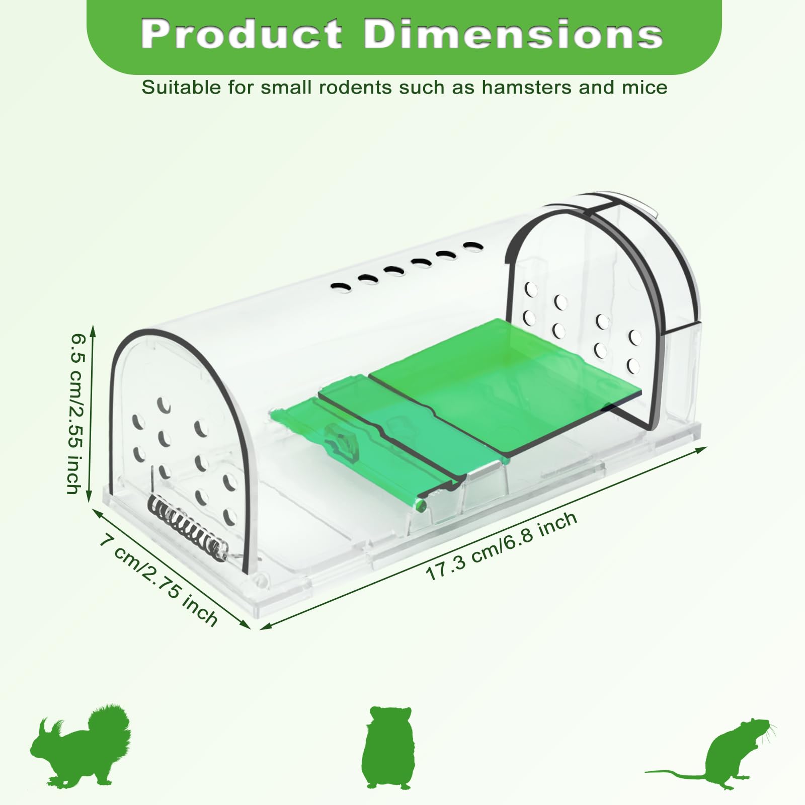 Trampas para Ratones Vivos Pequeños, 2PCS Trampas Ratas Interior Exterior Reutilizable, Ratonera Rata Viva con Orificio de Aire para Cocina Jardín Hogar Ático Garaje, Amigable con Mascotas y niños