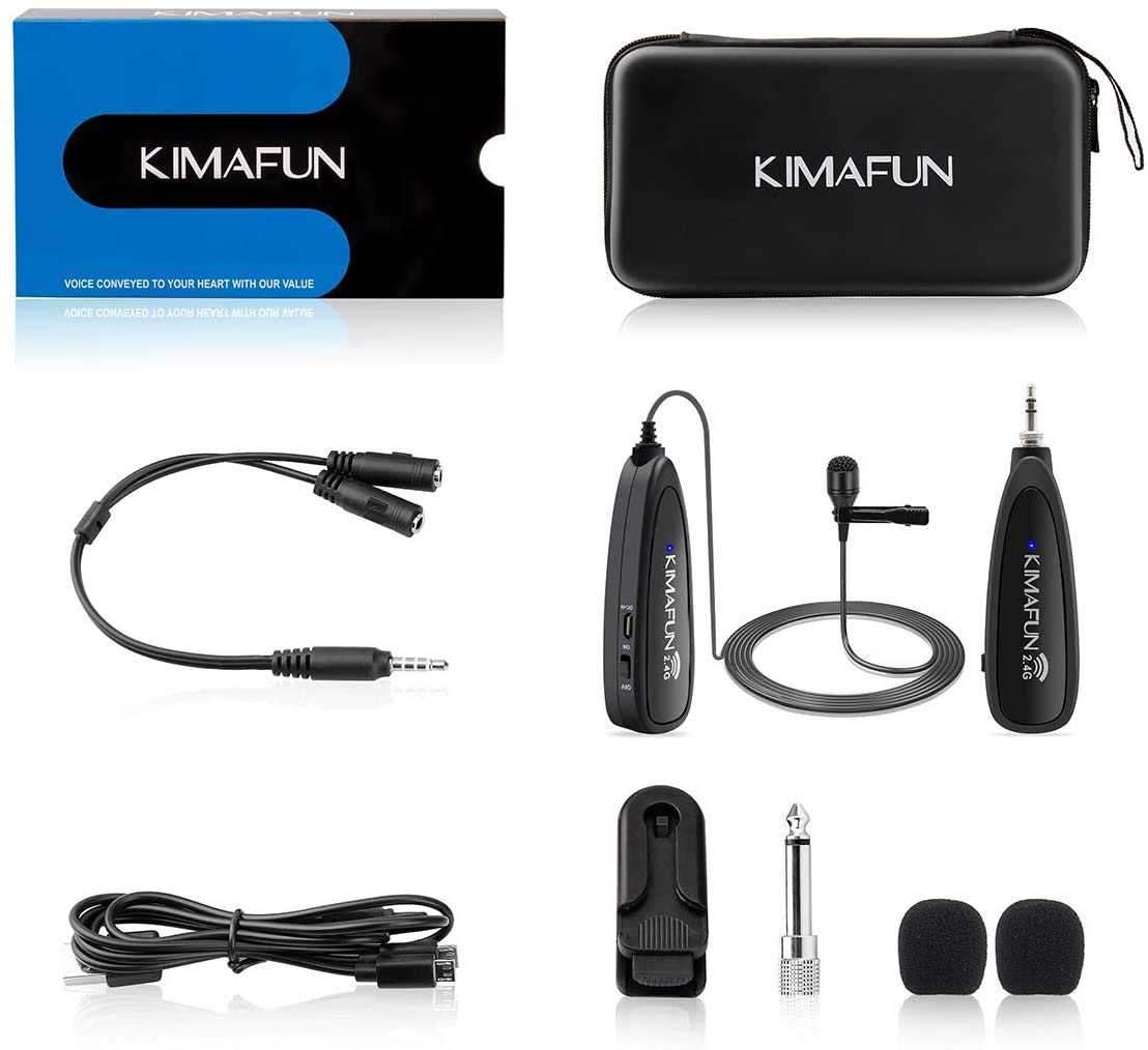 Wireless Microphone System,KIMAFUN 2.4G Wireless Lavalier Microphone with Lavalier Lapel Mics