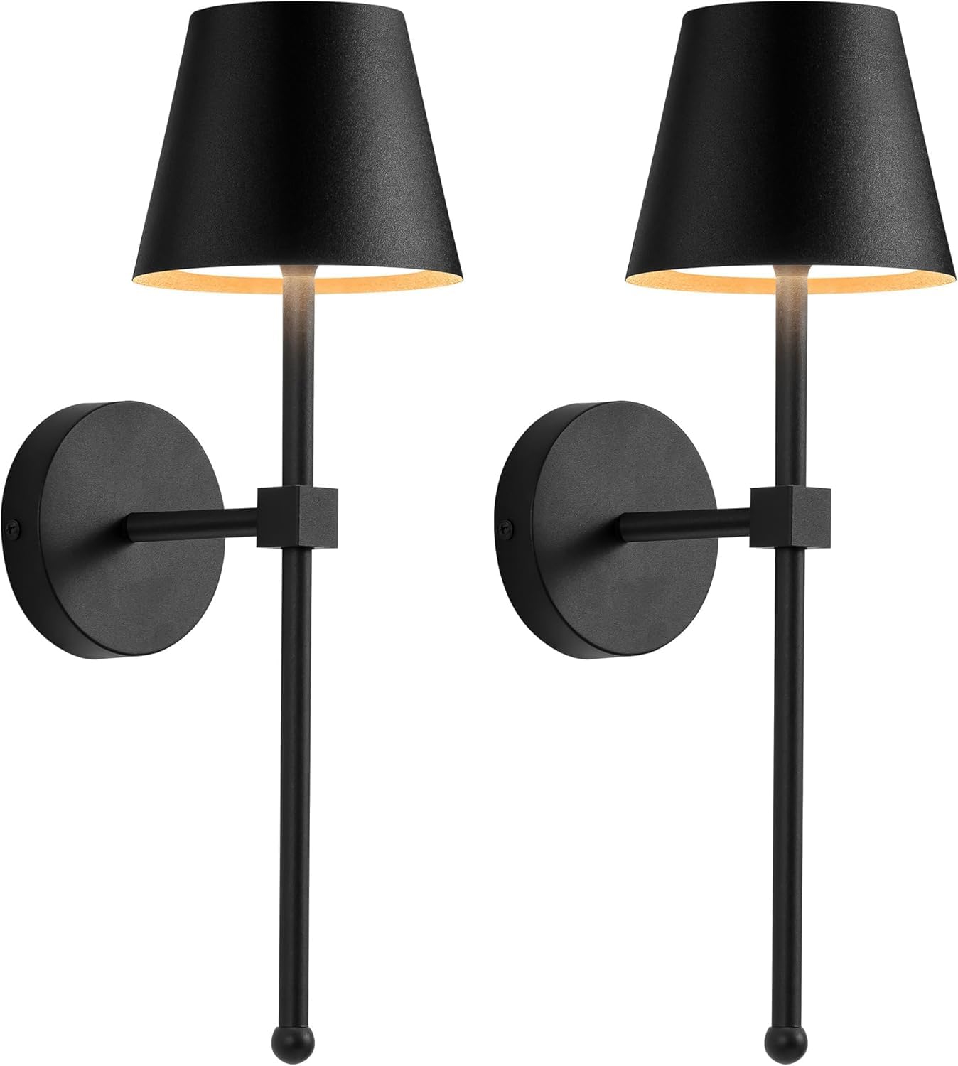 HELCEKOU Battery Operated Wireless Wall Sconces Set of 2, 5200mAh Rechargeable LED Small Lights,Dimmable Cordless Lamp for Painting,Living Room,Bedroom, Hallway,Gifts,Night Light(Black)