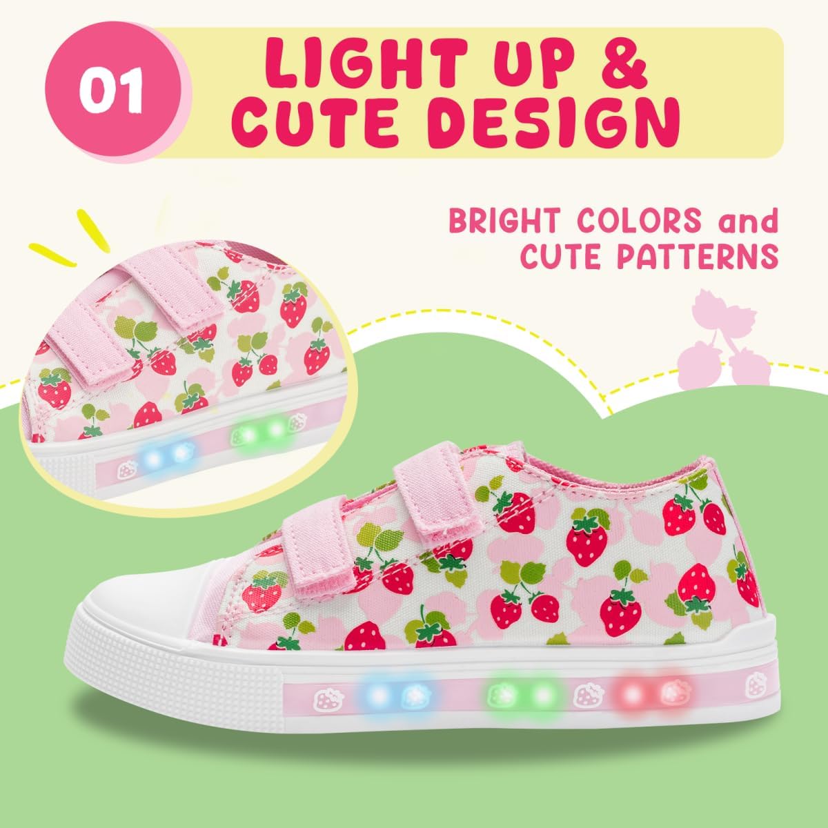 Kids Light Up Shoes Toddler Canvas Sneakers with Hook and Loop for Boys Girls - Image 3