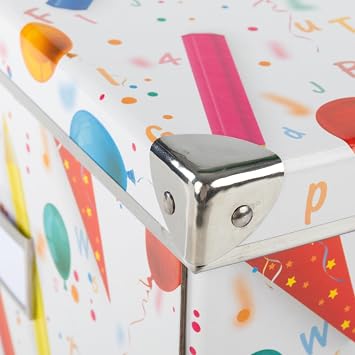 Idena 20225 Storage Box with Lid School Design Approx. 35 x 28 x 17 cm Storage Basket Made of Solid Cardboard with Reinforced Metal Edges Includes Labelling Field