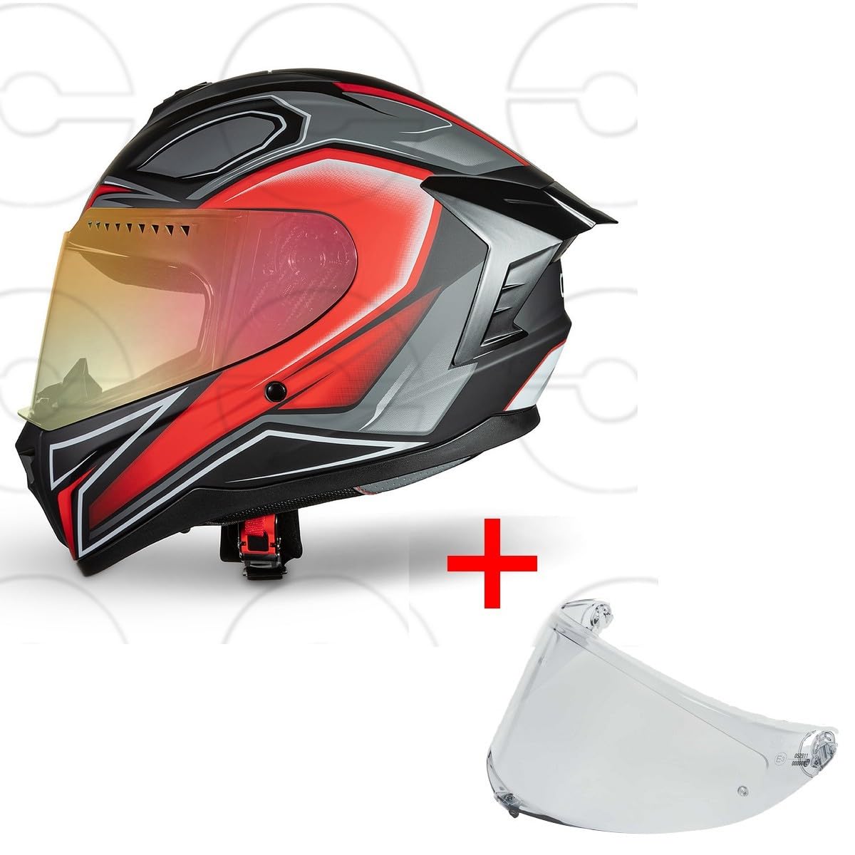 CRUIZER Casco moto Integrale Omologato con visiera trasparente e visiera metalizzata Rossa