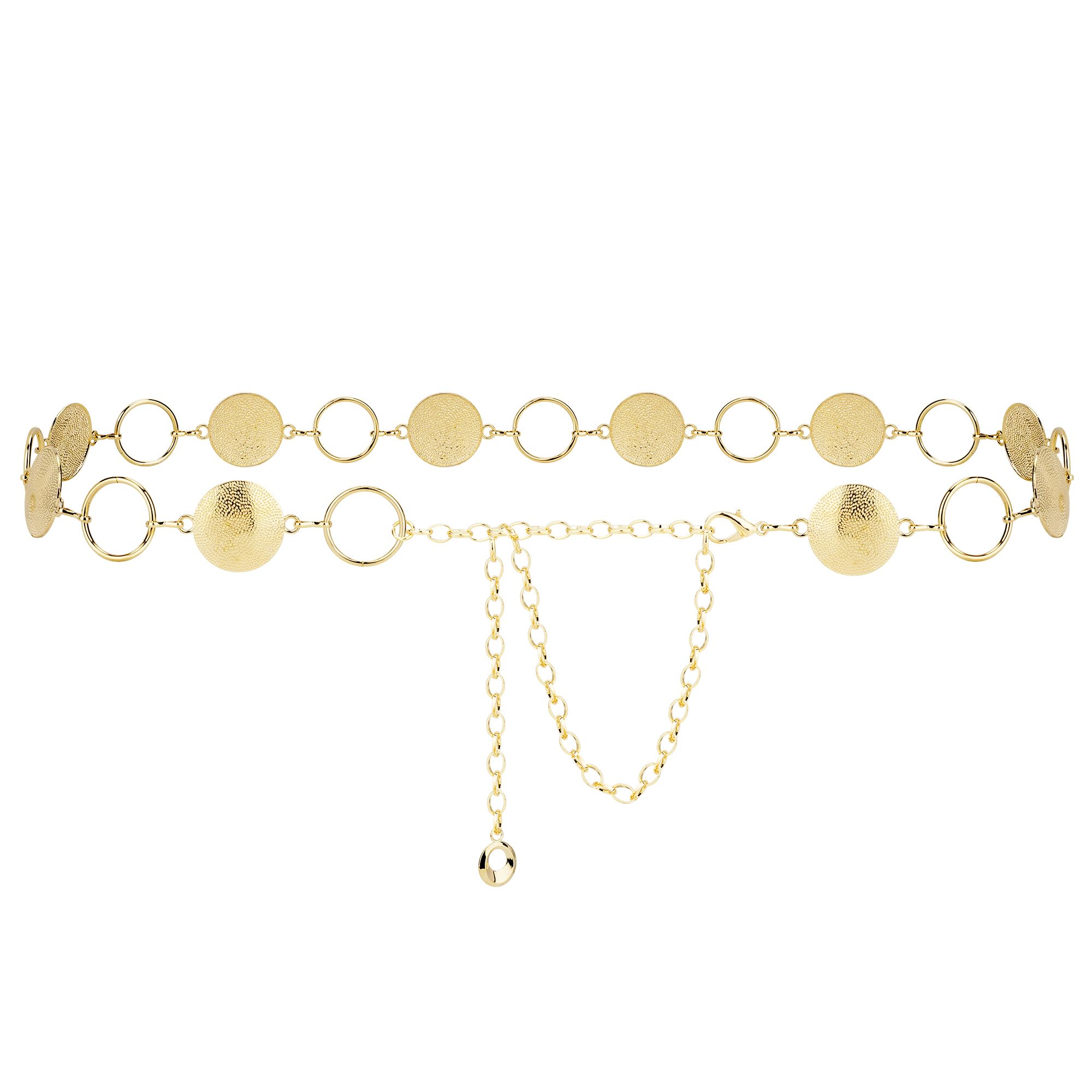 Cinturón de cadena de talla grande para mujer, con piezas redondas de metal, cadena para cintura y vientre, cadena extra larga, ajustable de 39-59 Inch (XXL)