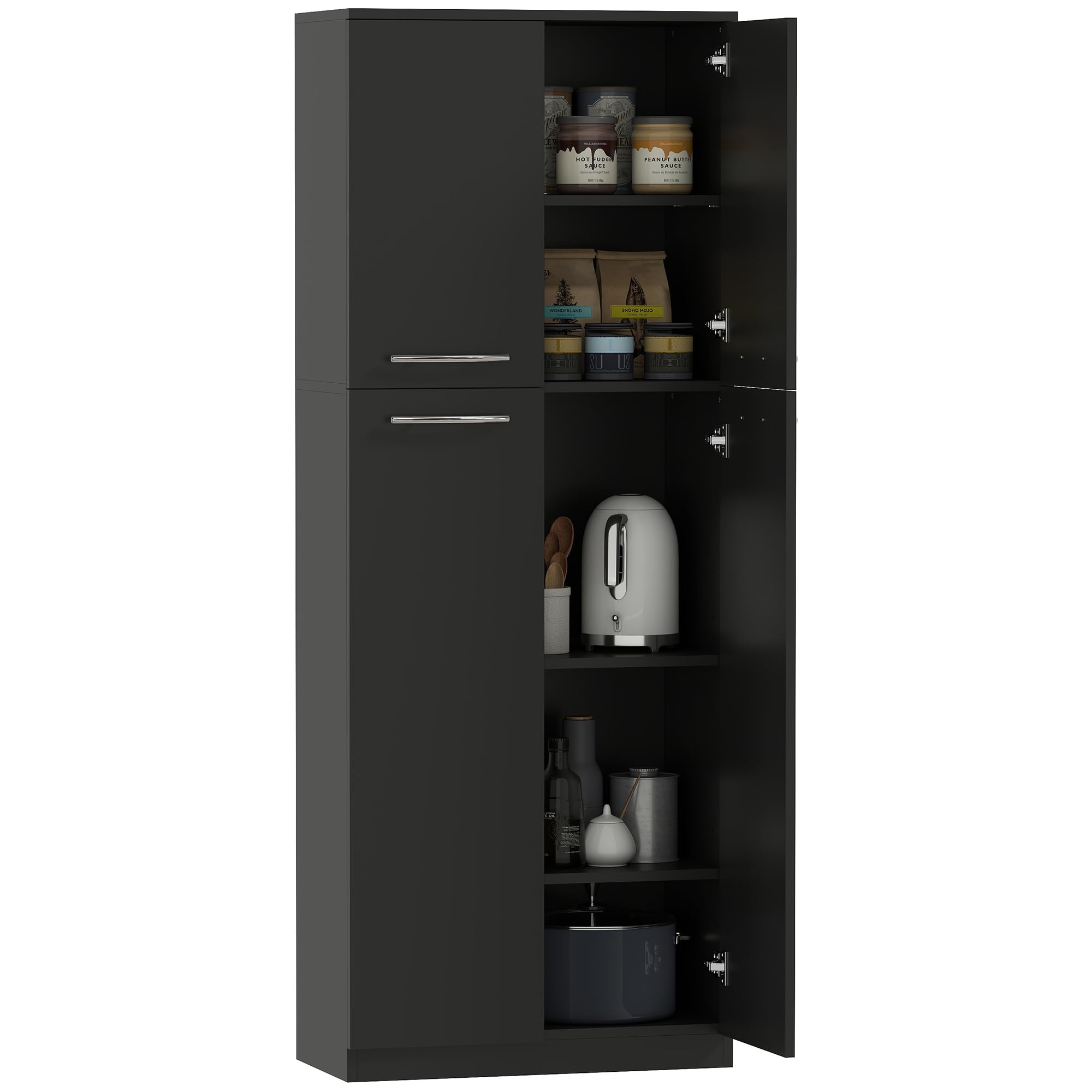 HOMCOM Credenza Cucina, Mobile Dispensa con 2 Armadietti, Mobile Cucina con Ripiani Regolabili in MDF, per Sala da Pranzo, Soggiorno, Salotto, 59x31x155 cm, Nero