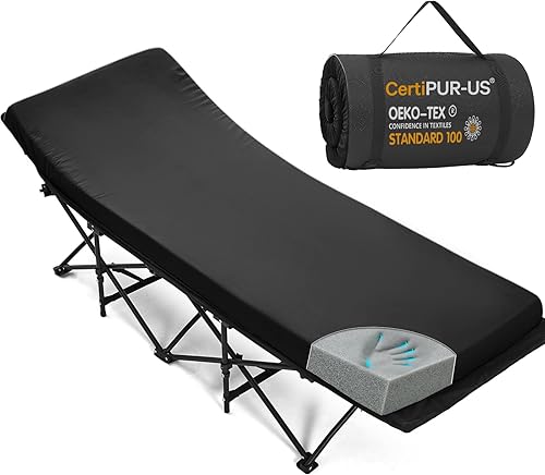 Miniatura 17 de CYMULA Colchón para Catre de Campamento de 2 pulgadas, Almohadilla para Dormir de Espuma Viscoelástica, Suave, Cálido, Antideslizante, Cubrecolchón