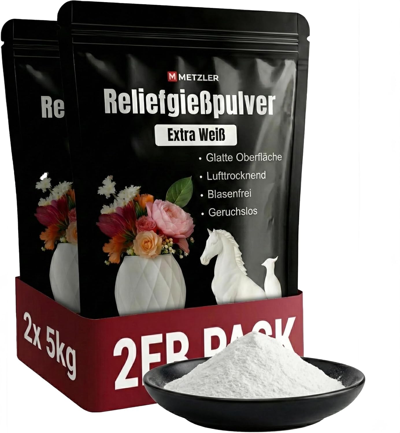 Metzler® Gießpulver extra weiß blasenfrei und detailtreu für glatte Oberflächen vielseitig einsetzbar zum Basteln von Figuren Deko Untersetzern und Vasen geruchslos schnelltrocknend 10 kg