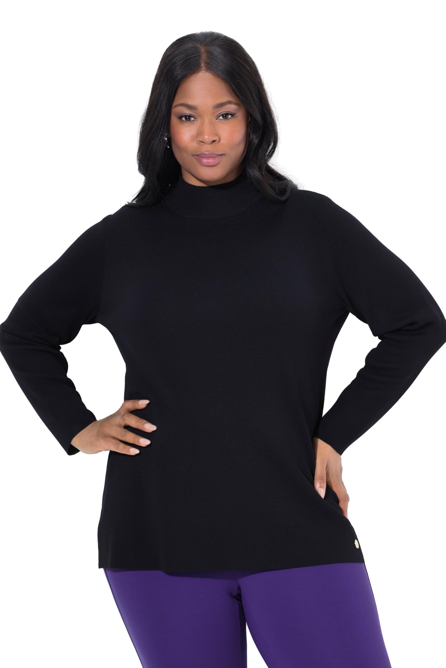 Ulla Popken Damen große Größen Übergrößen Plus Size Pullover, RIPP-Stehkragen, Langarm, Feinstrick 841843