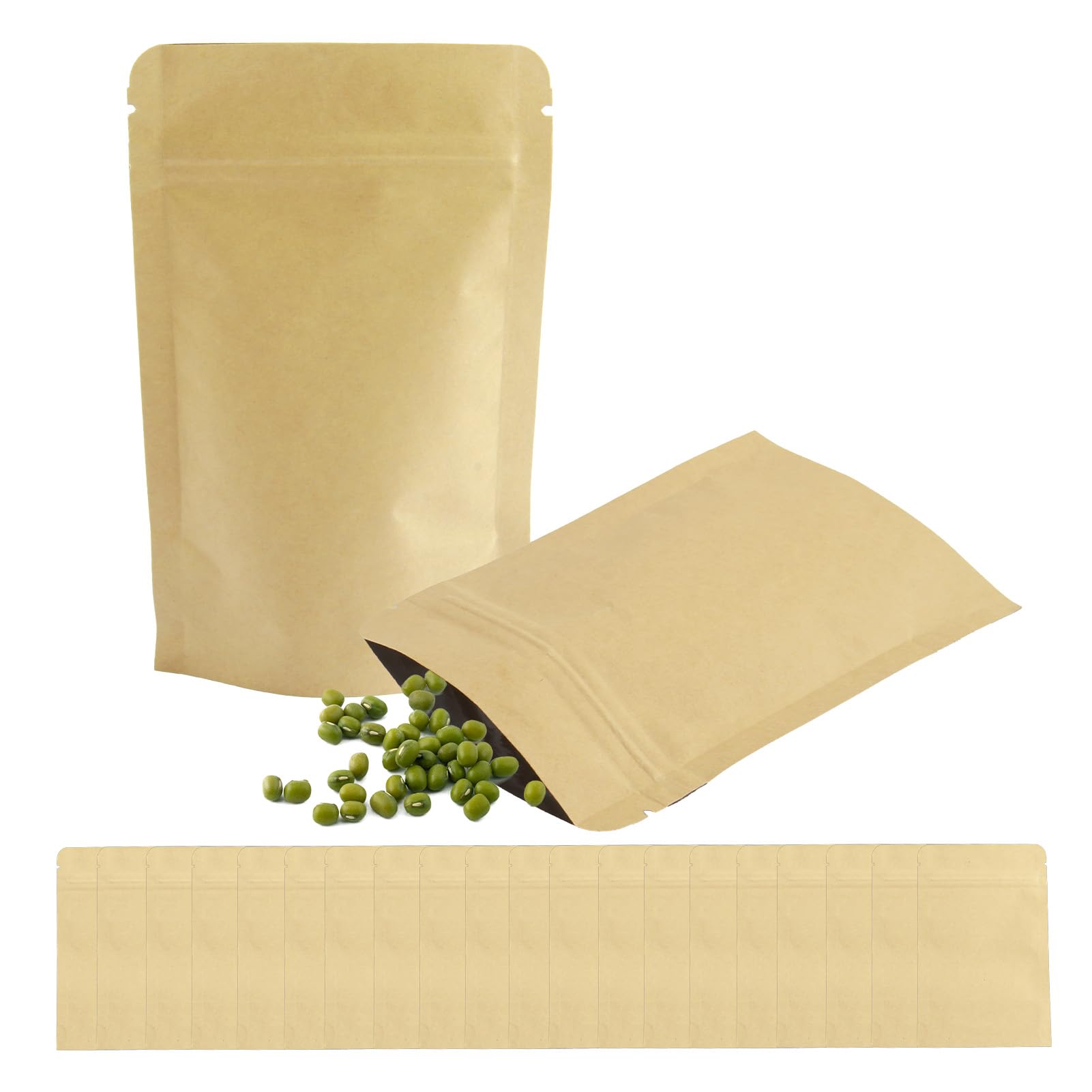 50PCS Sachet Kraft Alimentaire 14x9cm, Pochette Kraft Noel Emballage Alimentaire Avec Fermeture Éclair Et Doublure En Feuille D’aluminium Pochettes Refermables Pour Noix Grains De Café Feuilles