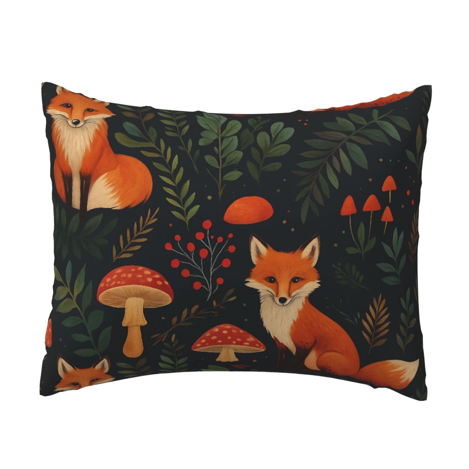 Cute Fox and Mushroom Pillowcase Soft Plush with Zipper Decorative Pillowcovers 16x20 in