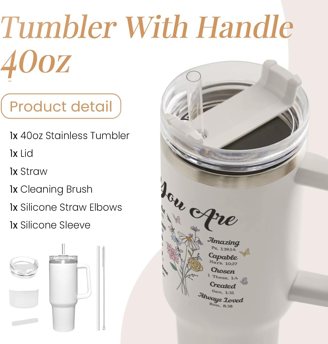 SANDJEST Christian Gifts for Women, Inspiration Gifts Tumbler 40oz Stainless Steel Insulated with Handle and Straw - Mother's Day Birthday Religious Gifts for Mom, Friend, Sister, Grandma - Image 2