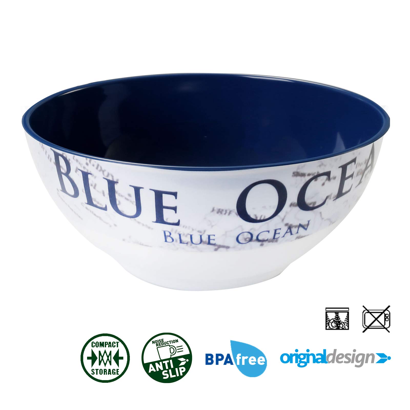 BRUNNER Melamin-Geschirr Campinggeschirr (12 Teilig) BLUE OCEAN MIDDAY | Antislip (Antirutsch), 4 Personen, Leicht, Bruchfest, Teller & Schüsseln, Wohnmobil Wohnwagen & Boot & Grill + Picknick