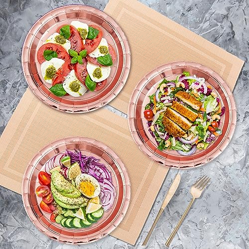 Image of Rose Gold Disposable Paper Plates, 9 Inch Dinner Plates, 50 Count Bulk