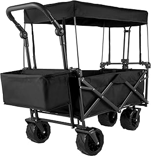 VEVOR Collapsible Wagon with Removable Canopy, 220lbs Heavy Duty Foldable Beach Wagon with Big Wheels, Folding Wagon Stroller with Adjustable Push Pulling Handles