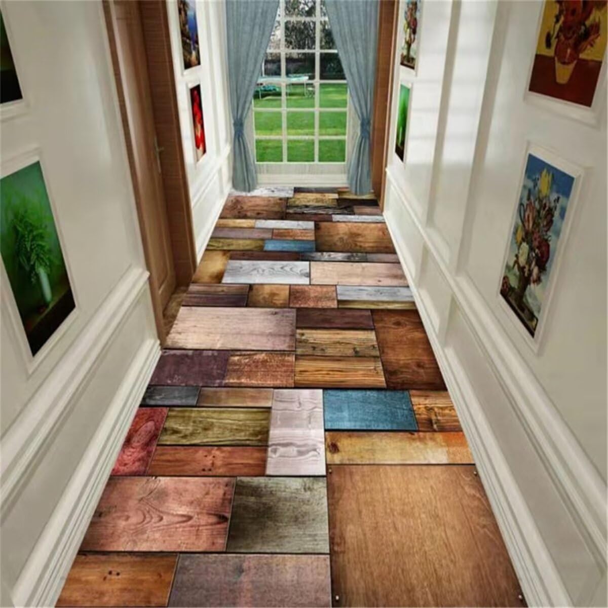 Tapis de couloir rose et marron géométrique moderne 140x200 cm