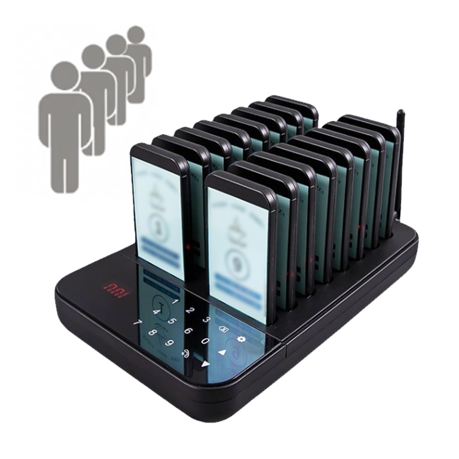 Téléavertisseur pour restaurants avec 16 pagers étanches et base d'appel longue portée