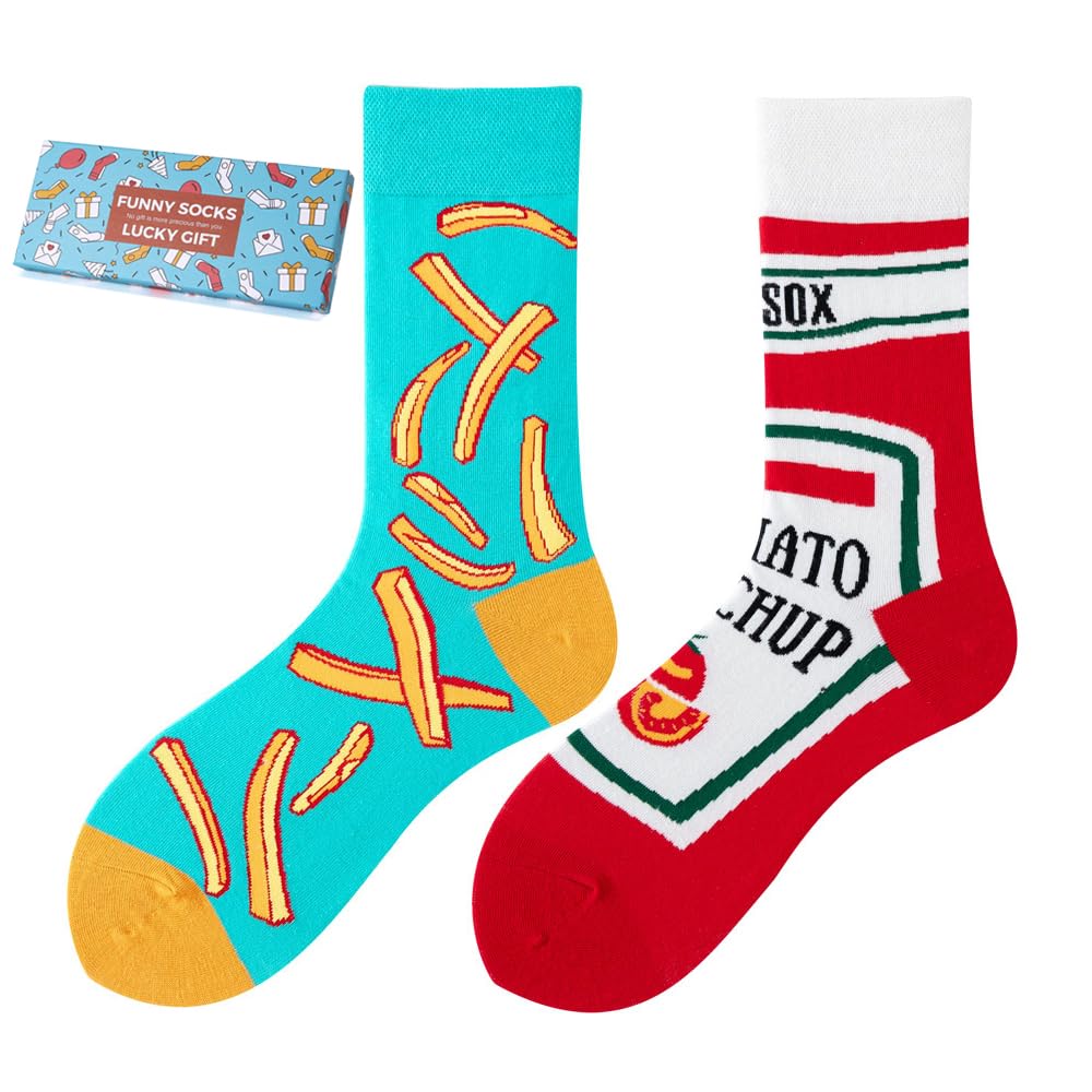 NxnChc Lustige Socken Für Damen Und Herren Unisex Viele Motive Tier Essen Obst Sport Kunst Aus Baumwolle Geschenk Asymmetrische Muster Links Und Rechts - 2