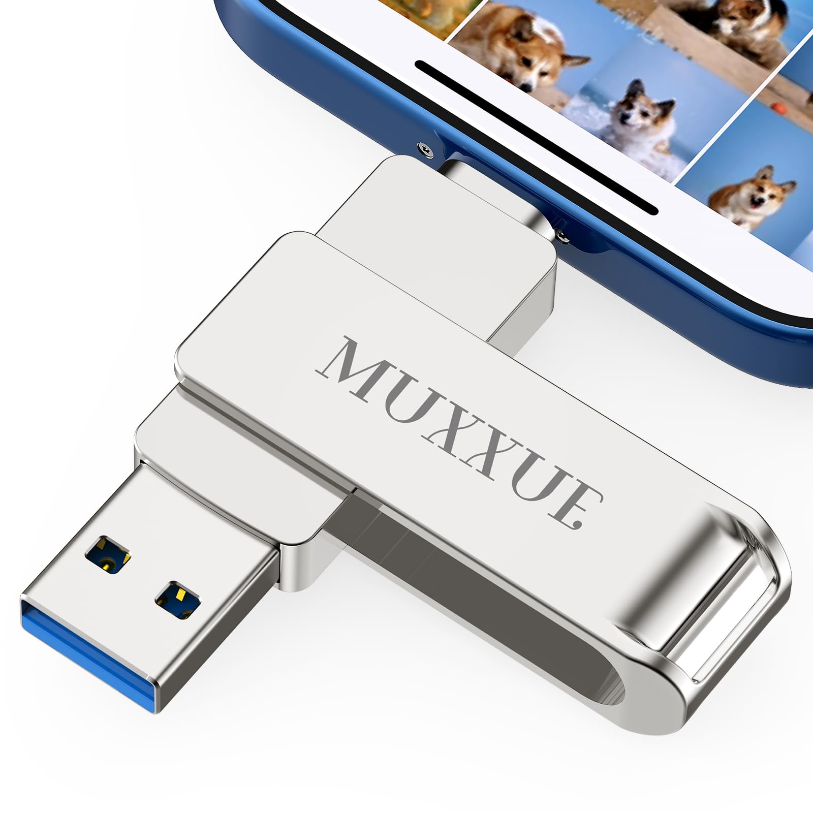 3 in 1 Chiavetta USB per iphone 256GB, MUXXUE Memoria Esterna iphone, i Pad, USB C, telefono Android, PC, Tablet, Computer