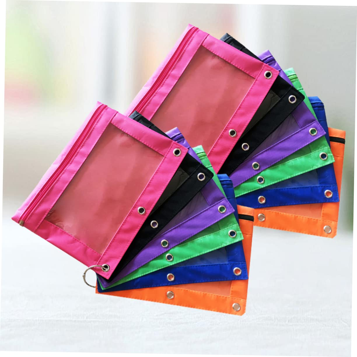 Estuche para Lápices de Tela Oxford Transparente Tres Orificios 12 Piezas