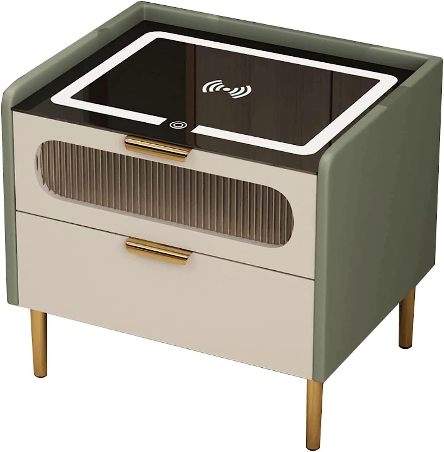 BHGFYXBS Simple Nightstand Smart Nightstand Wireless Charging Station End Table 2 Drawers Bedside Table Wood 3-Color Led Leather Vision,Grey-40 * 40 * 52Cm,Green-40 * 40 * 52Cm,Green-40 * 40 * 52cm