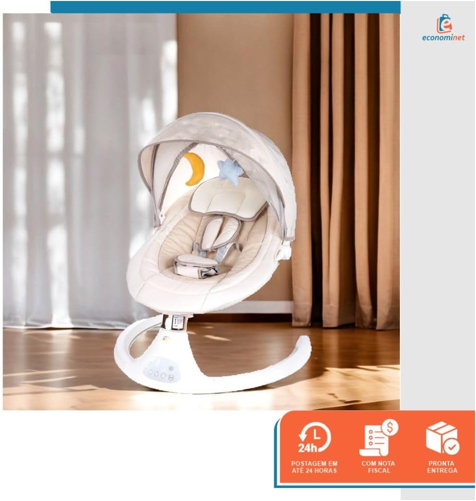 Cadeira de Descanso e Balanço para Bebê Bliss Baby Style com Música, Mosquiteiro e Controle Remoto