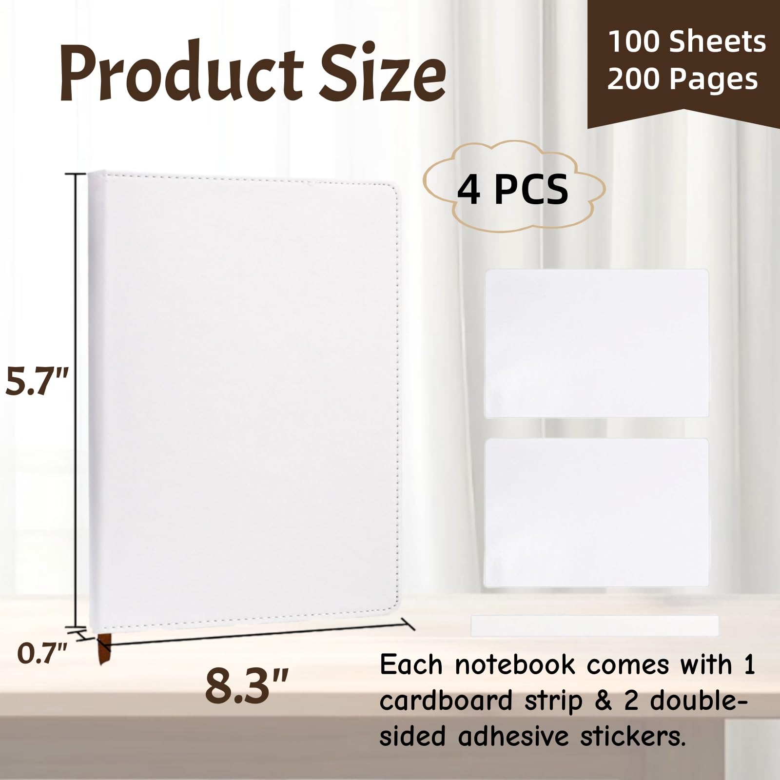 Paquete de 4 cuadernos de sublimación en blanco, tamaño A5, 200 páginas, con rayas gruesas, cuaderno personalizable de tela de tapa dura para suministros de viaje de oficina, 8.3 pulgadas de