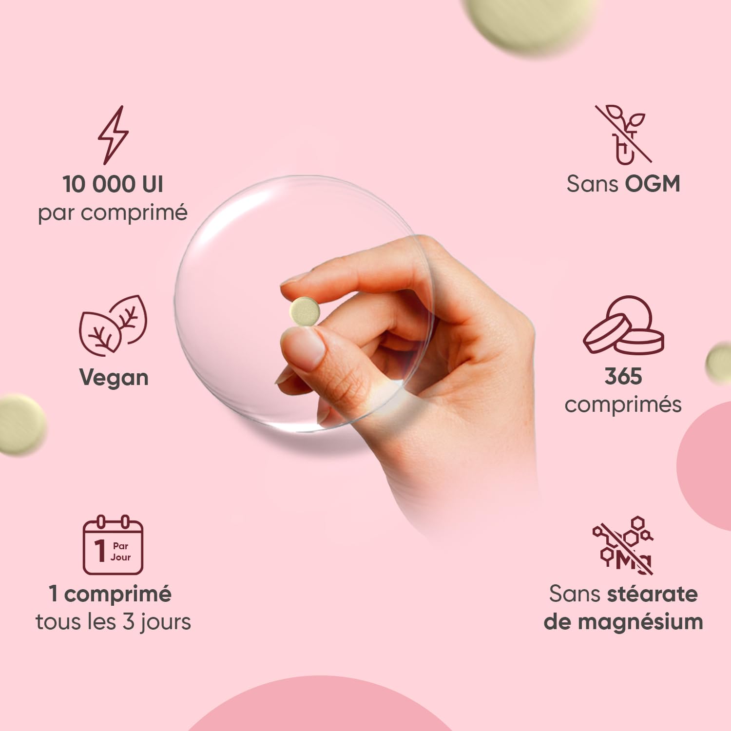 Vitamine A 10 000 UI - 365 Micro Comprimés Vegan - sous Forme d'Acétate de Rétinyle Vitamine A, + 1 An de Stock - 1 Comprimé tous les 3 Jours - Source de Retinol, Beta Carotene, sans OGM