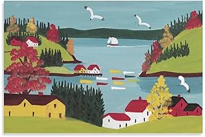 Maud Lewis Paintings Coastal Scene with Seagulls