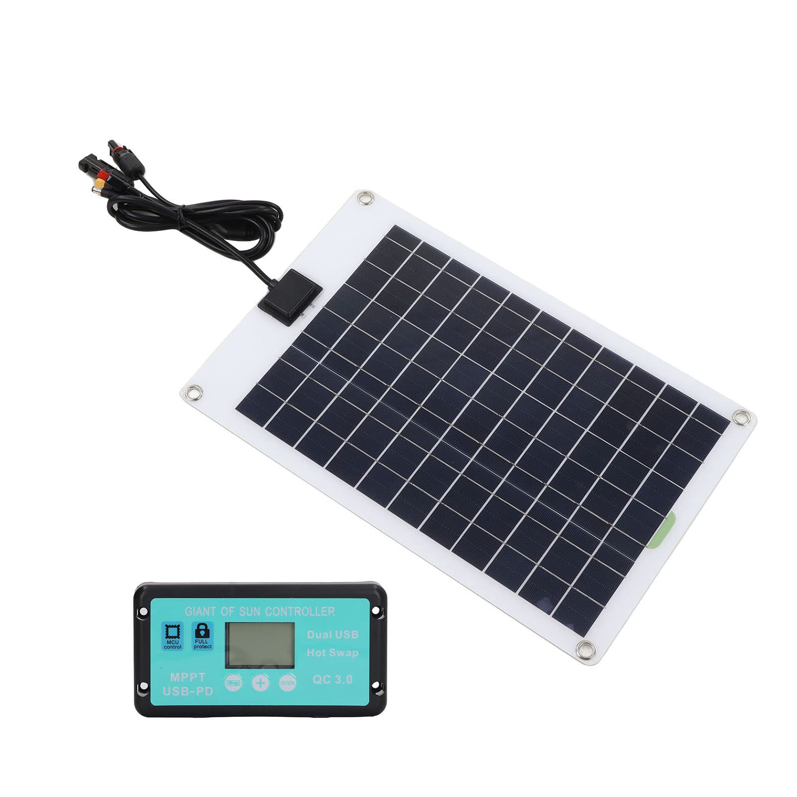 Kit Pannello Solare da 50 Watt 12V, Caricabatteria Portatile da Pannello Solare Impermeabile con Controller MPPT 100A per Rimorchio Veicolo Barca Marina Batteria da 12 Volt