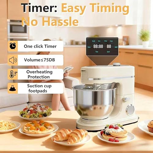 Miniatura 2 de Mezclador de pie de 900 W, mezcladores de masa de cocina de 8 cuartos de galón, pantalla táctil LED, velocidad ajustable, mezcladores domésticos