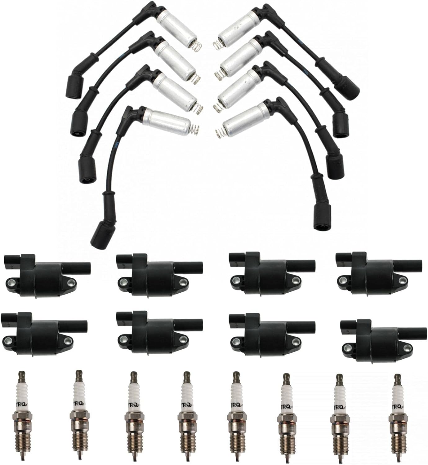 TRQ Ignition Coil and Spark Plug Kit 17 Piece Iridium Spark Plugs Compatible with 2006-2008 Cadillac CTS Escalade Escalade ESV Escalade EXT 2006-2008 Chevrolet Corvette Impala 2005-2006 SSR