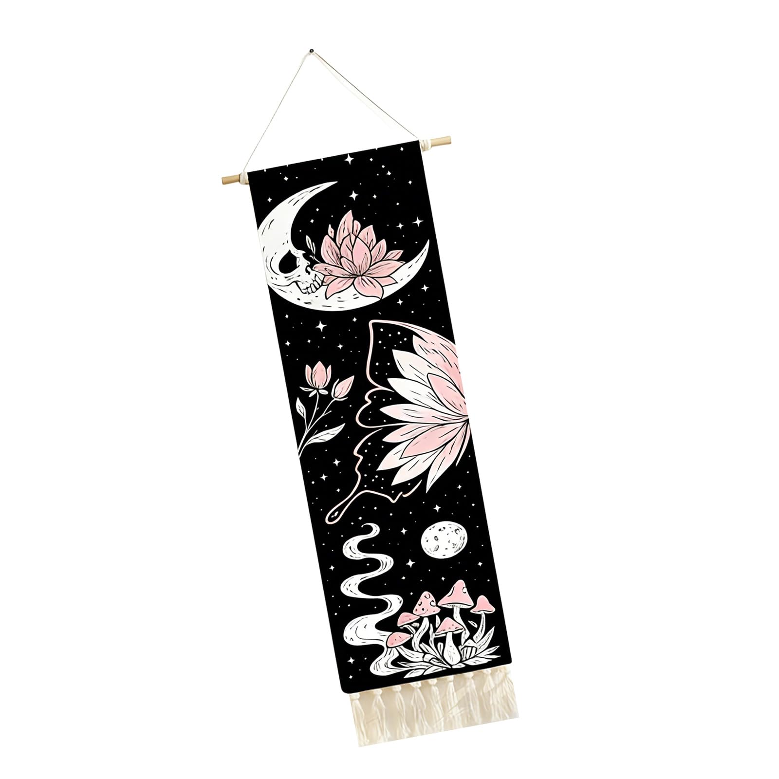 Msioytog Creative Floral Skeleton Mushroom Print Tapestry with Tassels Modern Home Decor Living Room Decors