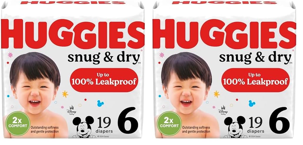 HUGGIESSnug & Dry Baby Diapers, Size 6 (35+ lbs), 19 Ct (Pack of 2)