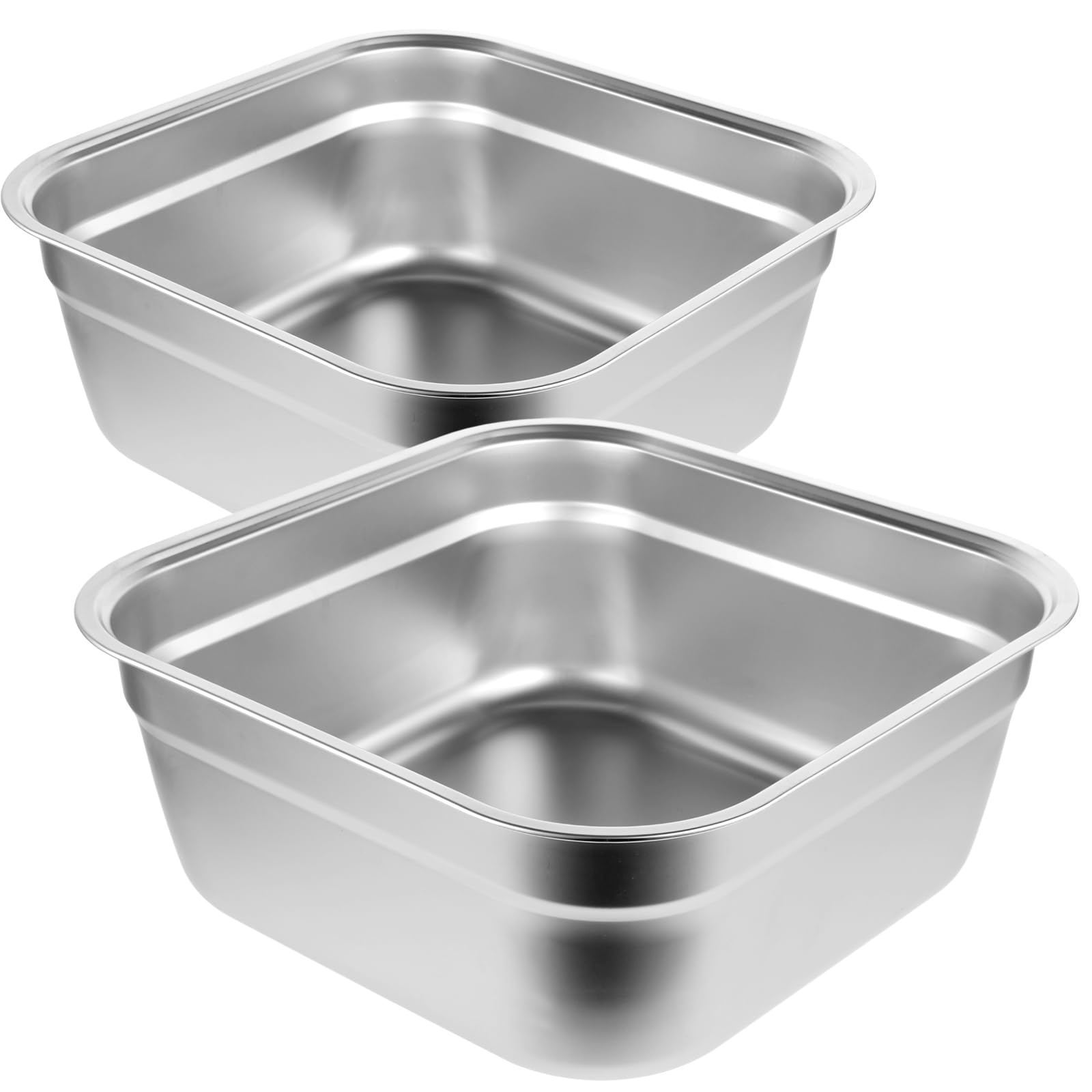 2PCS Stainless Steel Washing Up Bowls, 12.8" Sturdy Square Dish Tub, Fruit Vegetable Washing Basin for Sink, Large Square Containers for Kitchen,