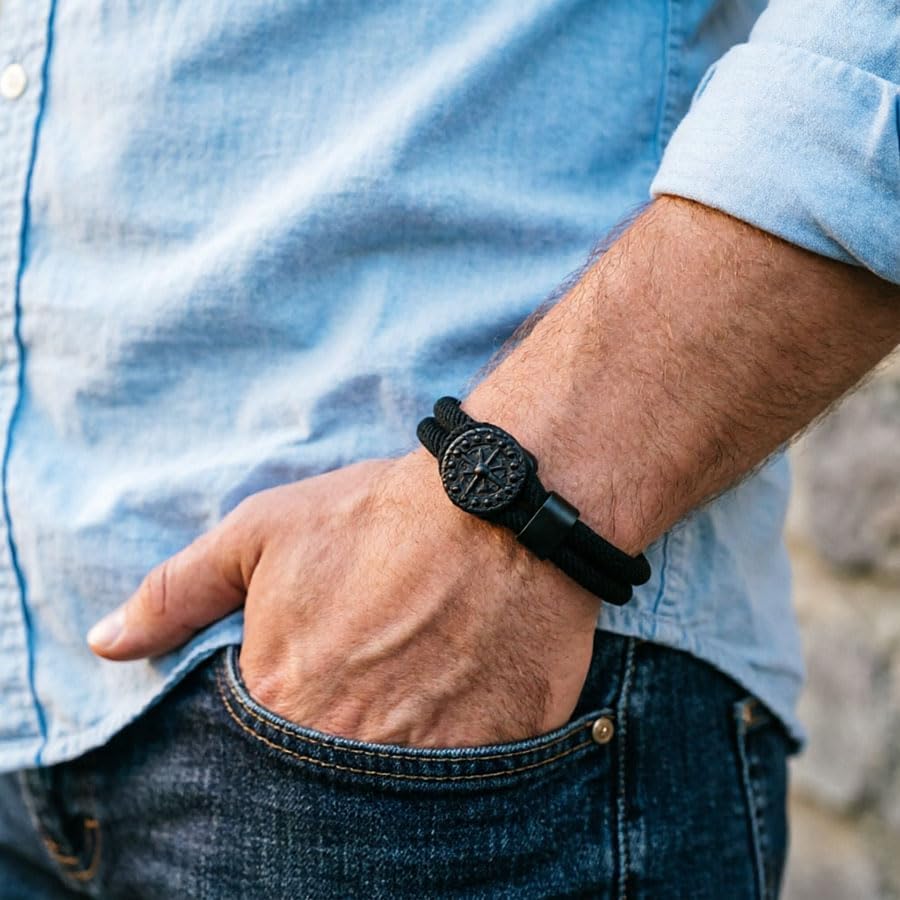 Fashion 4mm Milan Rope Bracelet Charms Black Compass Design Braclet For Men Armband Jewelry Homme