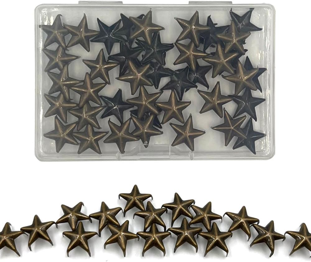 Honigo 50pcs Star-Shaped Studs Rivets Silver Metal Solid Brass 15mm 5 Prongs Spikes Spots for Leather Craft Clothes Belt Bag Shoes Decorations Totes DIY Craft