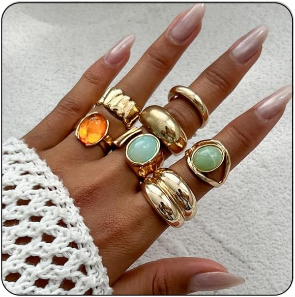 Chunky Gold Rings for Women,Vintage Rhinestone Stackable Knuckle Rings Set Statement Irregular Adjustable Rings Minimalist Fashion Beach Jewelry