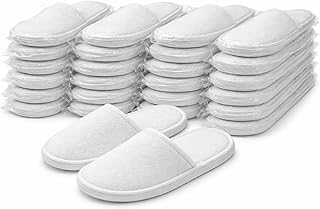 Sevenhills Toiletries 25 Pairs Hotel Guest Room Slippers – Terry Towel Close-Toe, 5MM Sole, Free Size (Unisex, White) | Di...