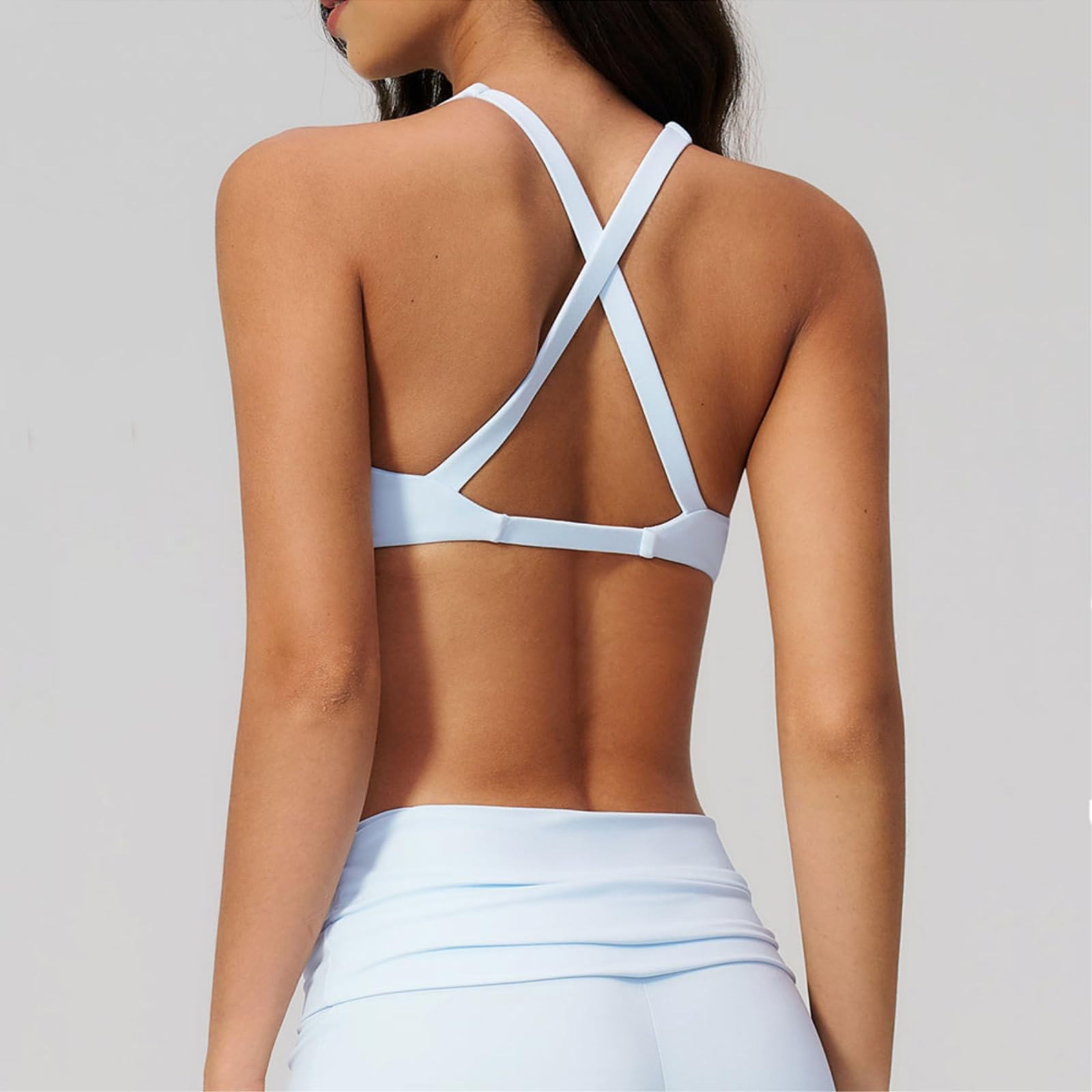 CHENSHI Sujetador Deportivo Mujer De Yoga Alta Elasticidad Cruz Espalda Crop Top Mujeres Gimnasio Atlético Apretado Entrenamiento Jog Deportes-Badge Blue-m