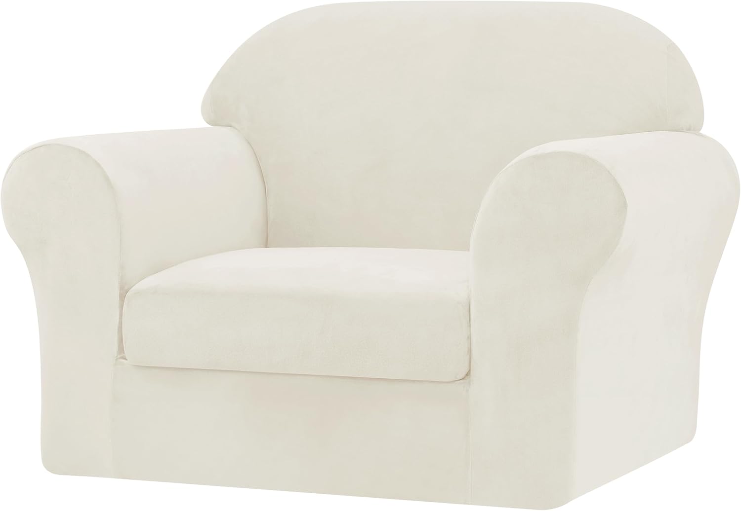 CHUN YI 2 Piece Velvet Armchair Cover Couch Covers 1 Cushion, Water Resistant Chair Slipcover with Arms, Non Slip High Stretch Thick Furniture Protector for Dogs Pets, Small, Ivory White