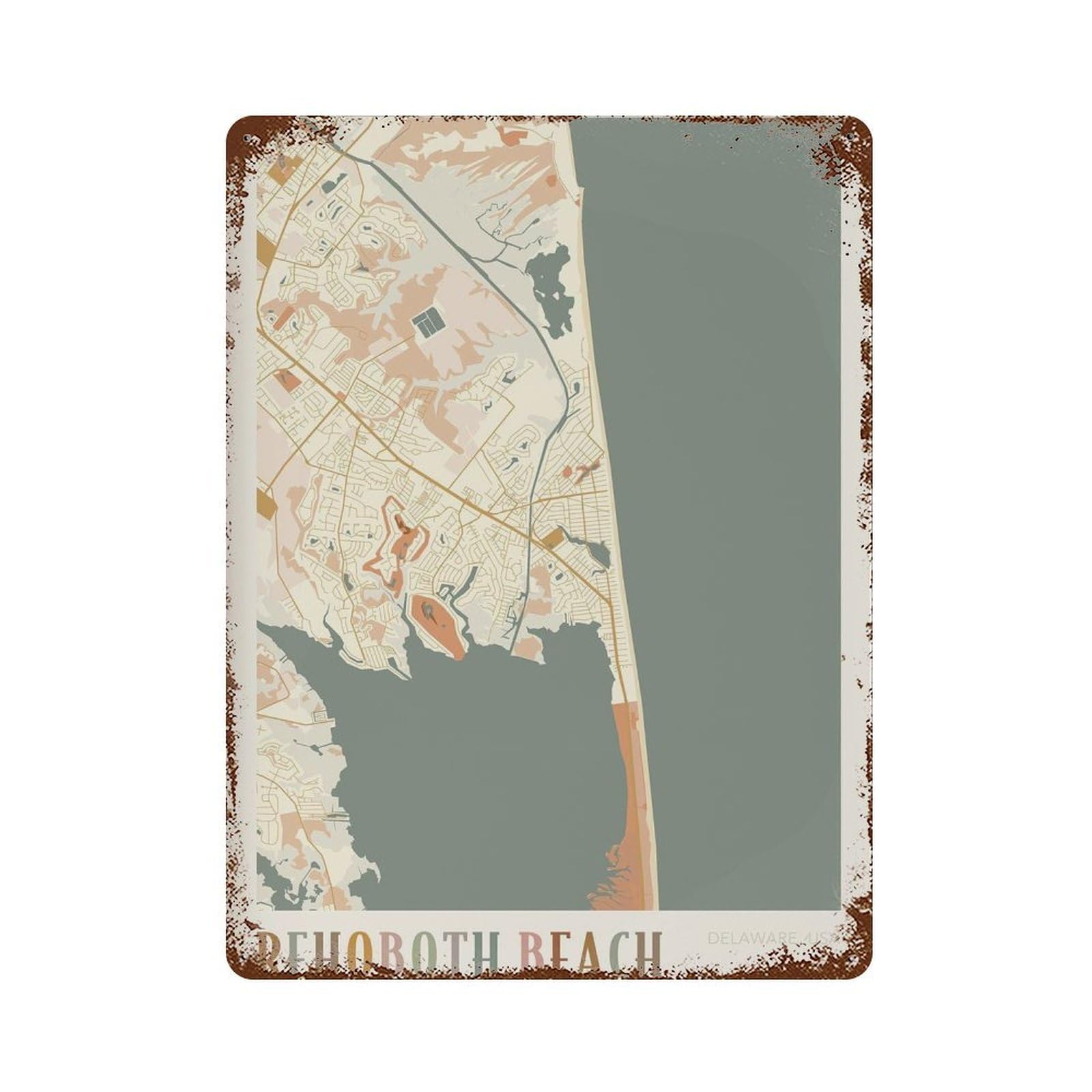 xiaoxiaoshen Rehoboth Beach Map Delaware Travel Gift Boho Wall Decor Art Metal Tin Poster Modern Home Decor Art Home Bar Shop Decorations Vintage Sign 40x30cm