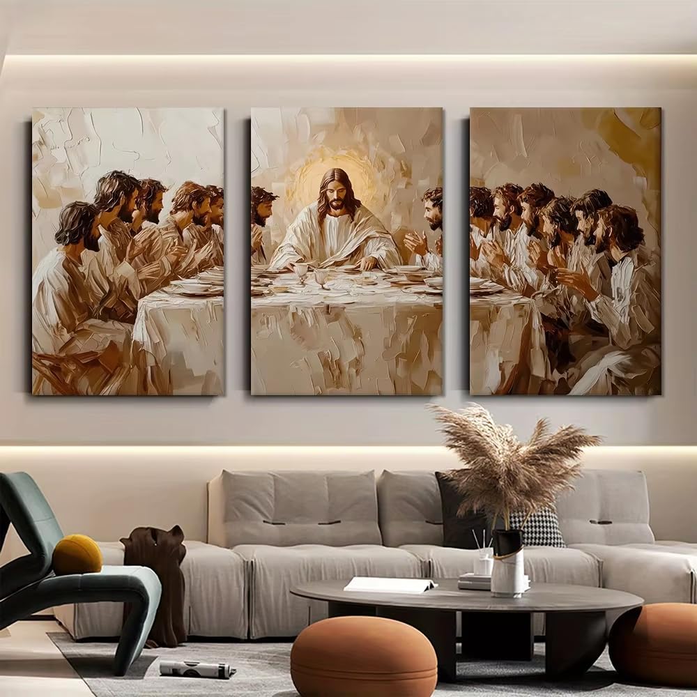 AEFOUU 3 Pieces of Retro Painting Style Final Dinner Canvas Decoration Pictures Religious Theme Art Hanging Painting Living Room(40x50cm/16x20in/Frameless)