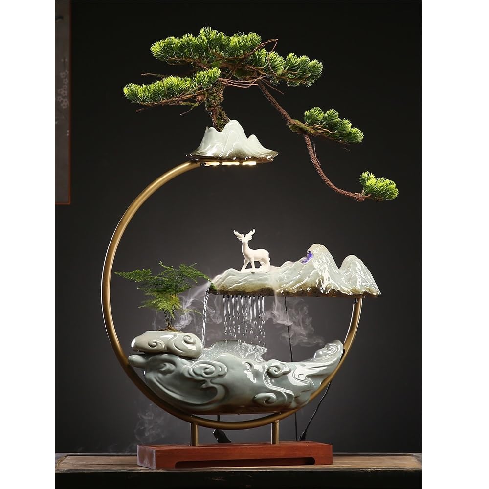 Fuente Decorativa de jardín, Fuente de Agua con Cascada, de cerámica, con función humidificadora, Feng Shui Zen, decoración para salón, Dormitorio, Oficina